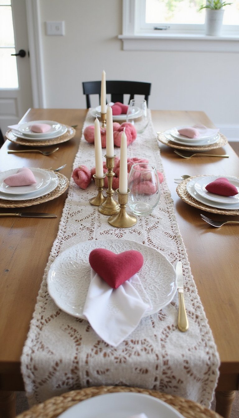 Lace And Burlap Heart Table Runner Mix