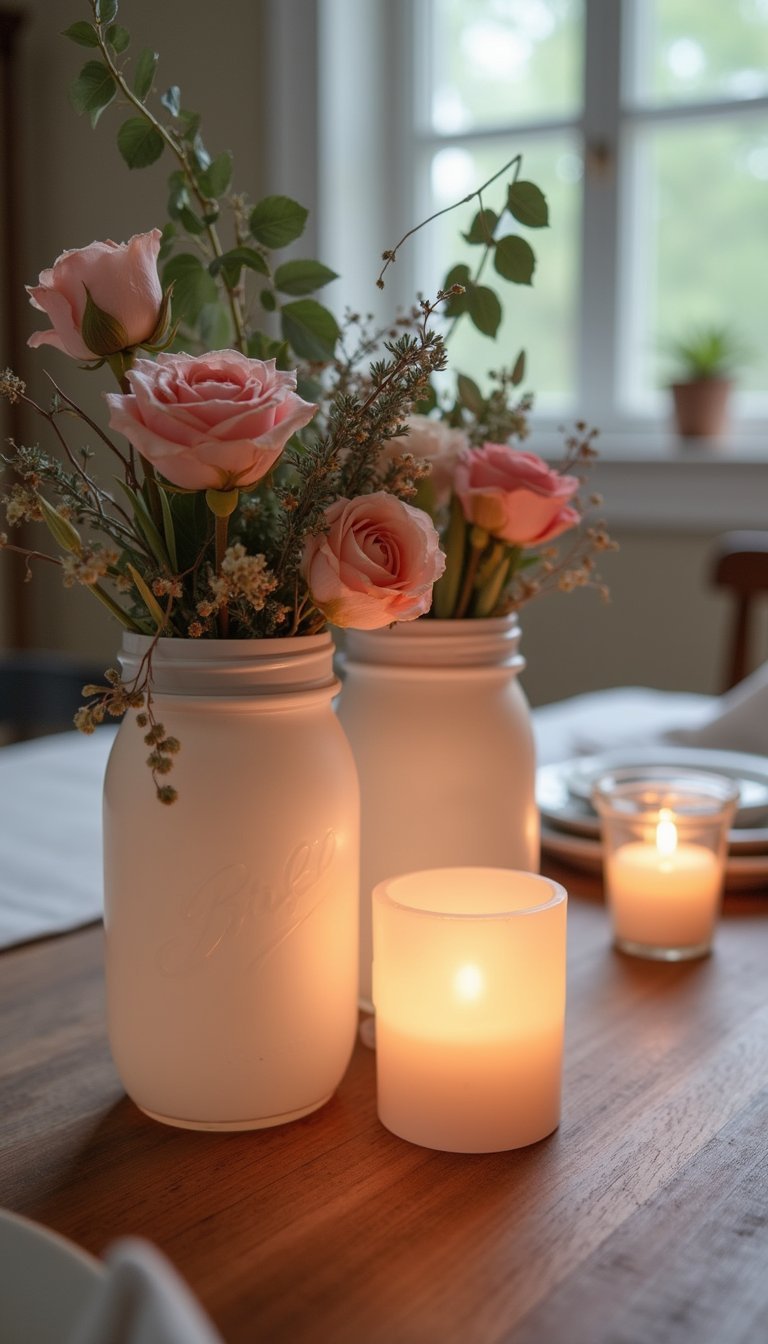 Mason Jar Candle Holders With Dried Roses