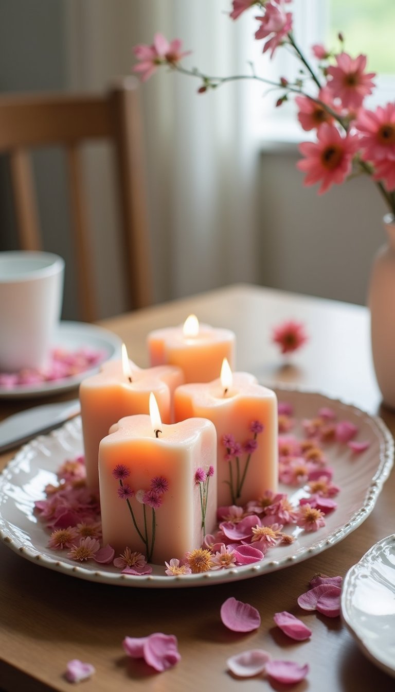 Pressed Flower Heart Candles For Centerpiece