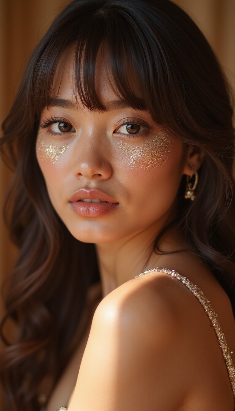 Glitter Curtain Bangs With Glossy Finish