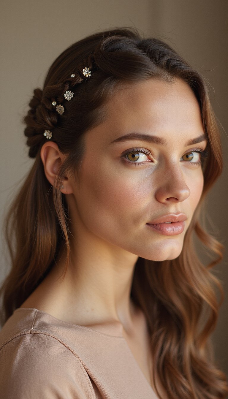 Mini Crystal Clips Lining A Deep Side Part