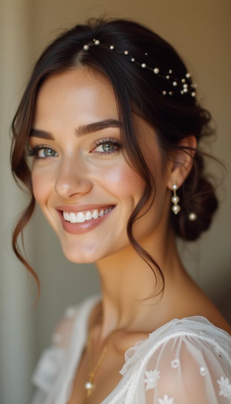 Pearl-Studded Low Chignon With Soft Face Frames