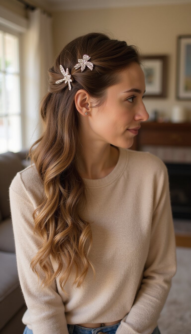 Rhinestone Bobby Pins On Soft Beach Waves