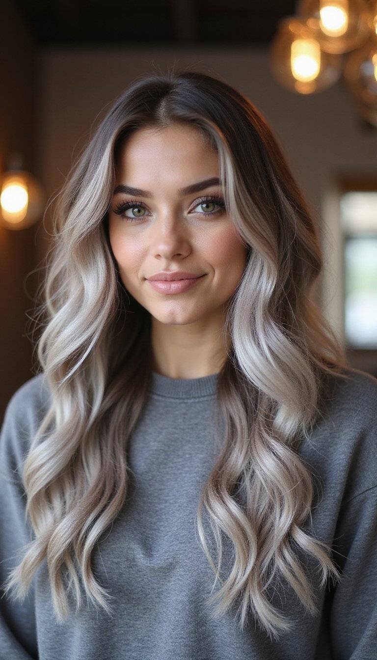 Silver Glitter Ombre On Long Wavy Locks