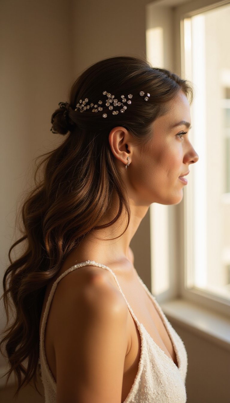 Sparkly Half-Up With Cascade Of Tiny Gems