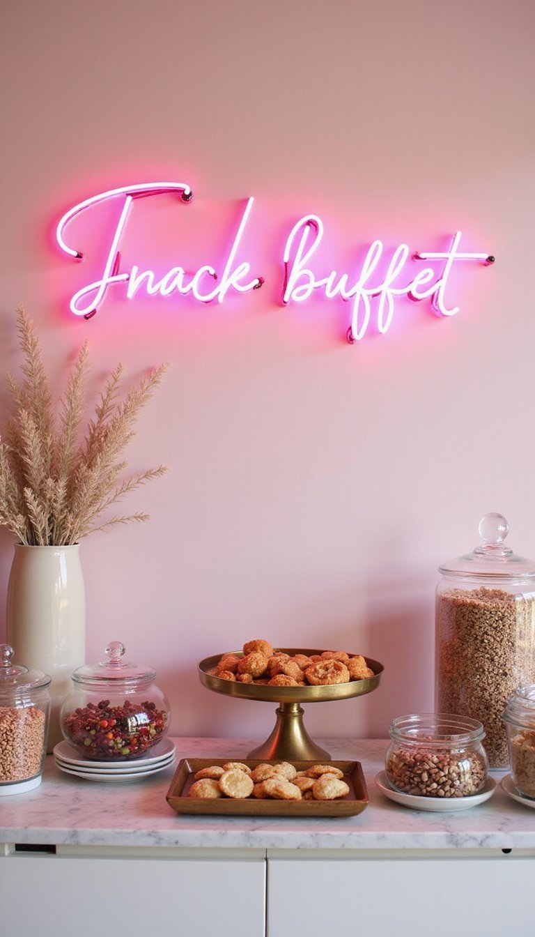 Girly Neon Sign Over Sweet Snack Buffet