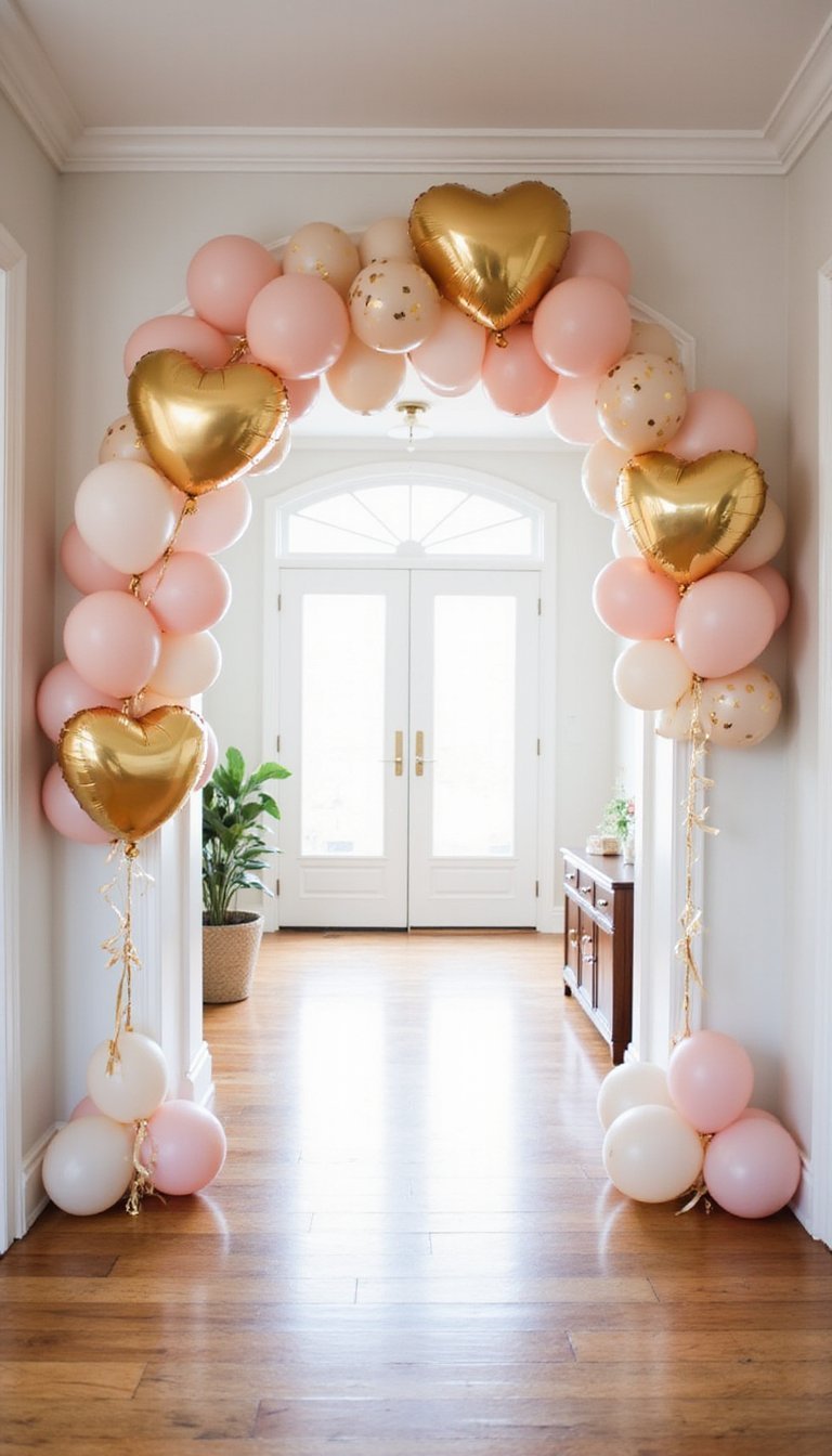 Pastel Heart Balloon Arch For Entryway