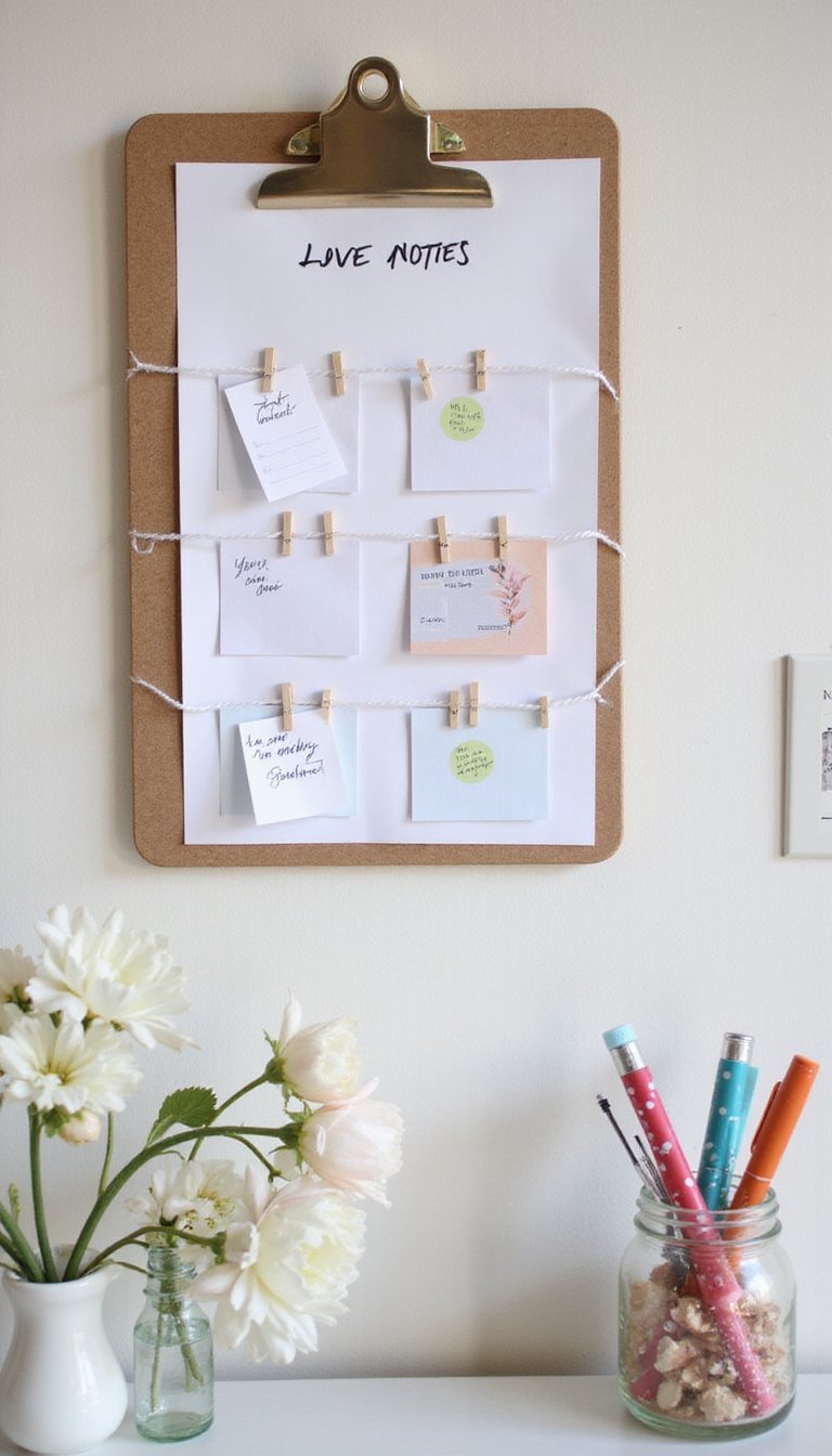 Personalized Love Notes Display On Clipboard Wall