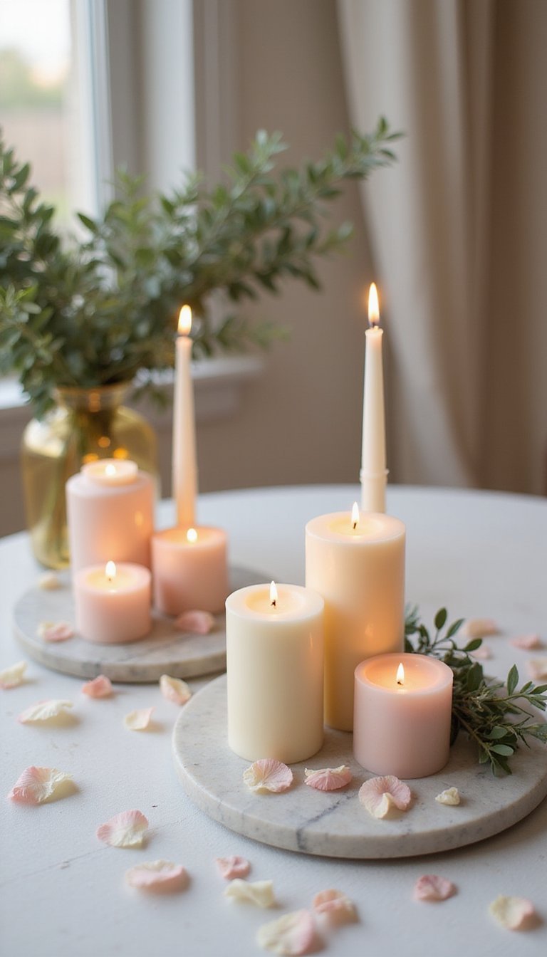 Romantic Candle Cluster On Marble Trays