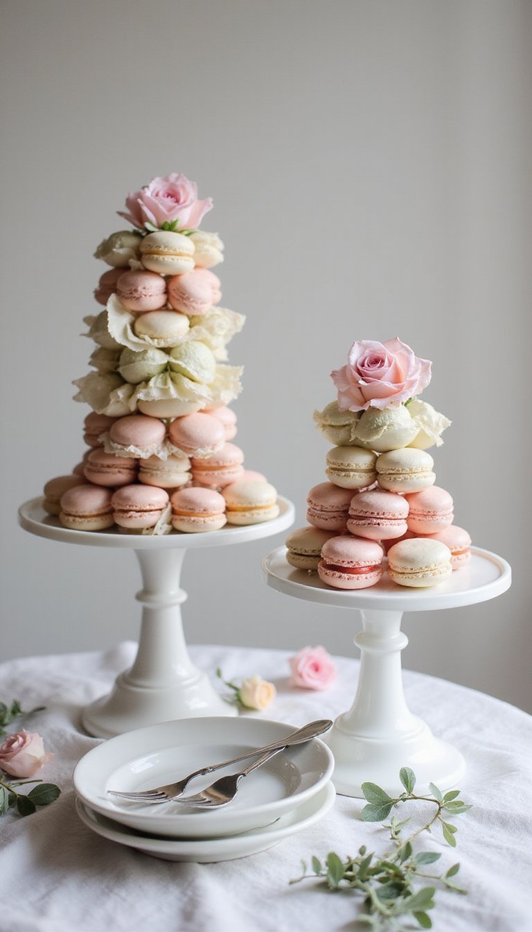 Statement Dessert Tower With Macarons And Roses