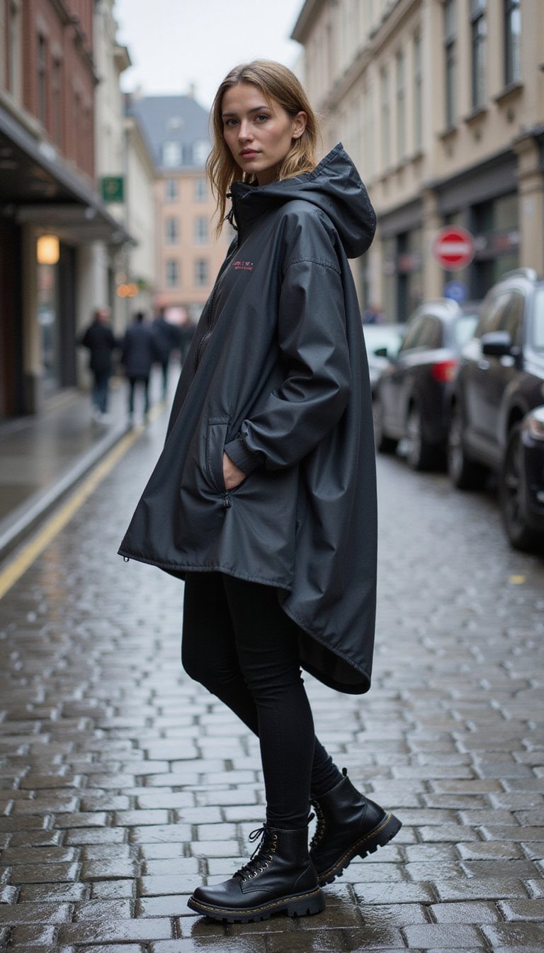 Cape Sportive Pluvieuse Et Bottines Techniques Pour Ville