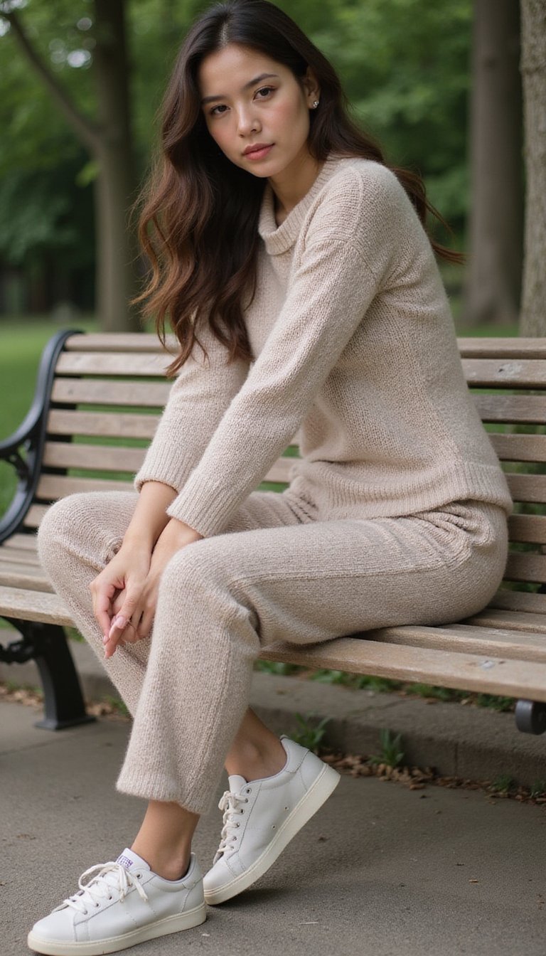 Ensemble Co-ord À Mailles Douces Et Baskets