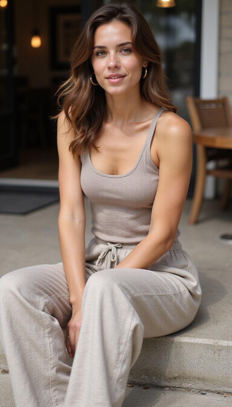 Jogger En Lin Mélangé Et Débardeur Ajusté