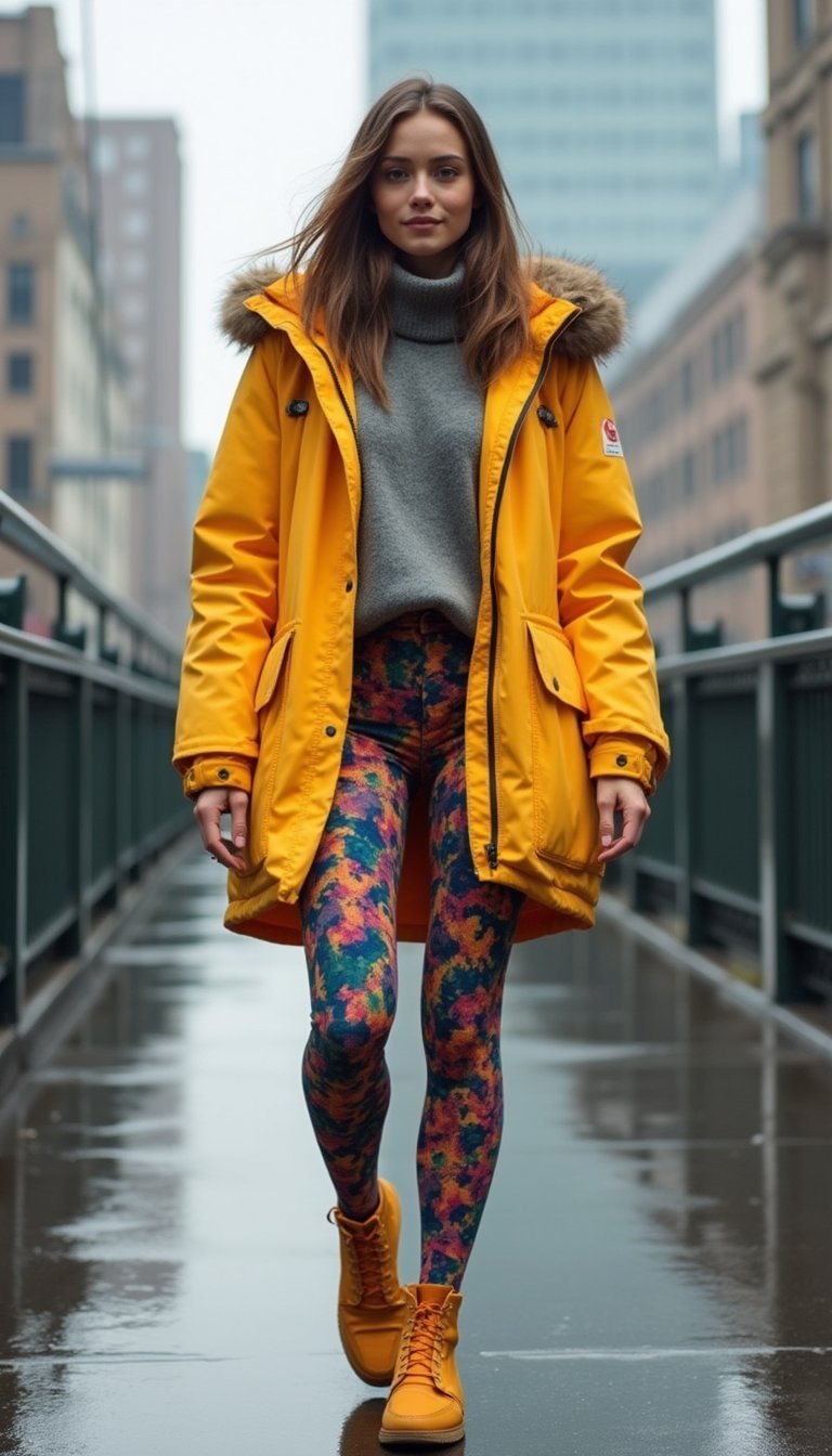 Legging Imprimé Et Parka Fonctionnelle Aux Couleurs Pop