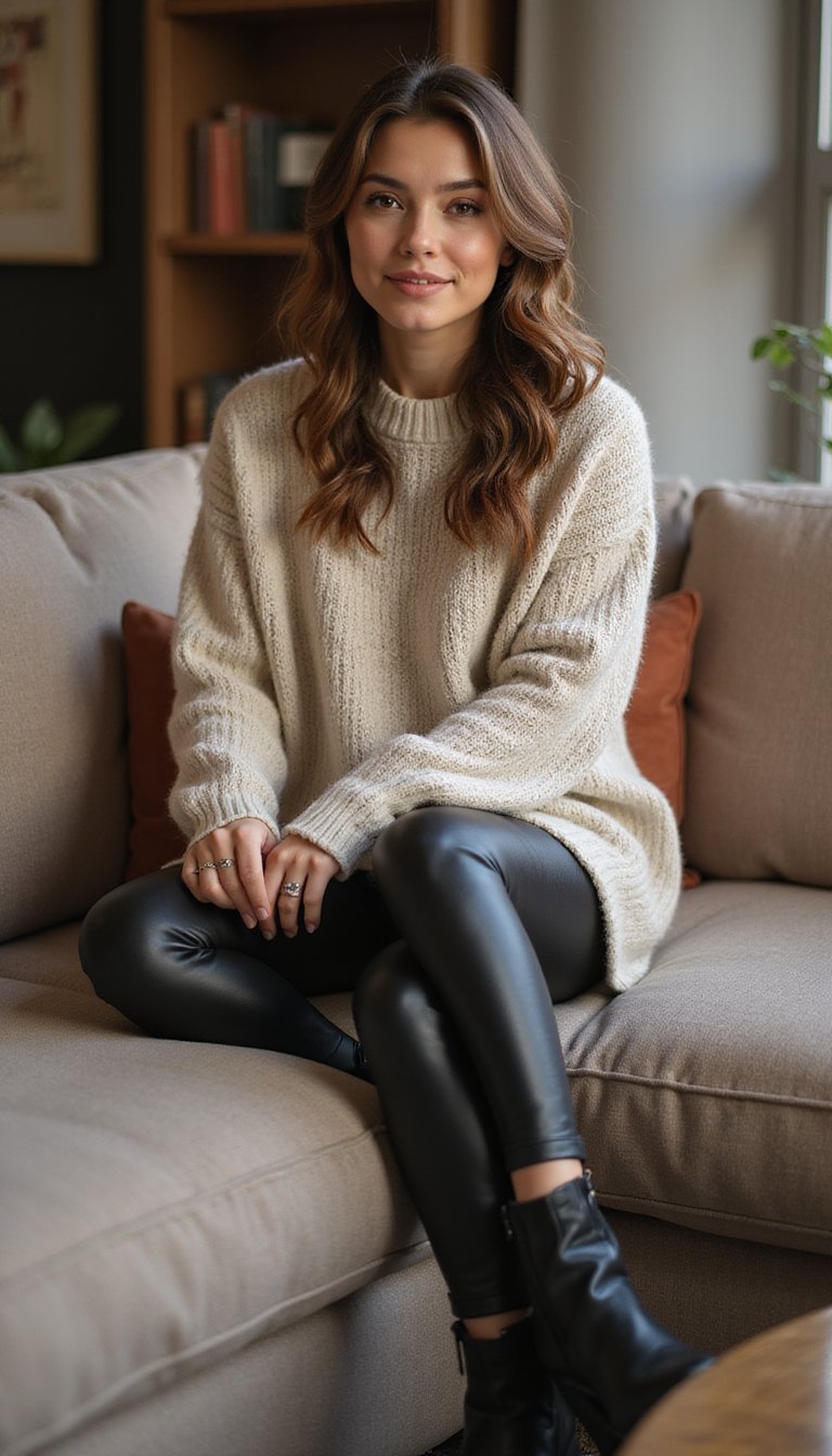 Pull Oversize En Cachemire Et Legging Simili