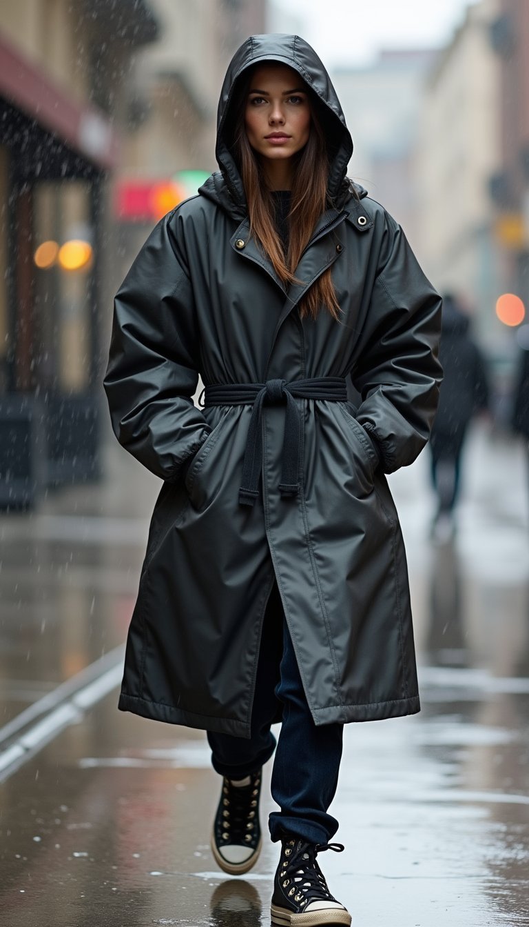 Trench Sportif Léger Avec Hood Et Baskets Montantes