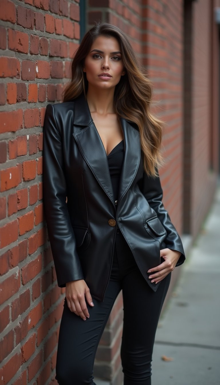 Blazer Structuré En Cuir Avec Jean Skinny Noir