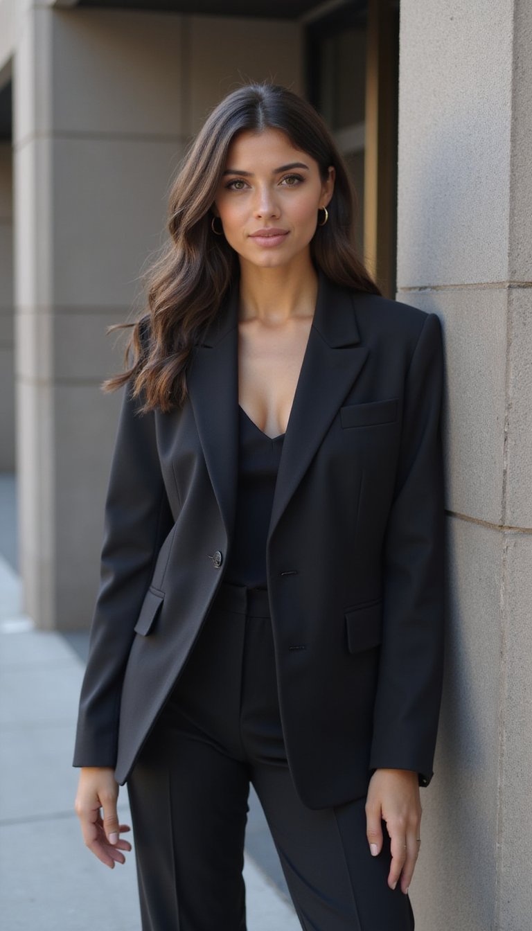 Blazer Structuré Noir Sur Combinaison Tailleur