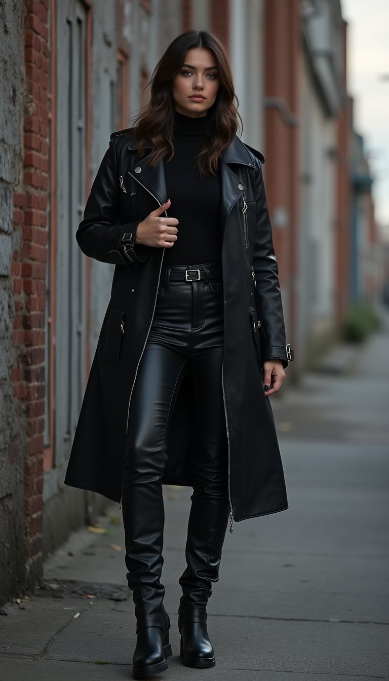 Cuir Noir Monochrome Et Bottes À Boucles