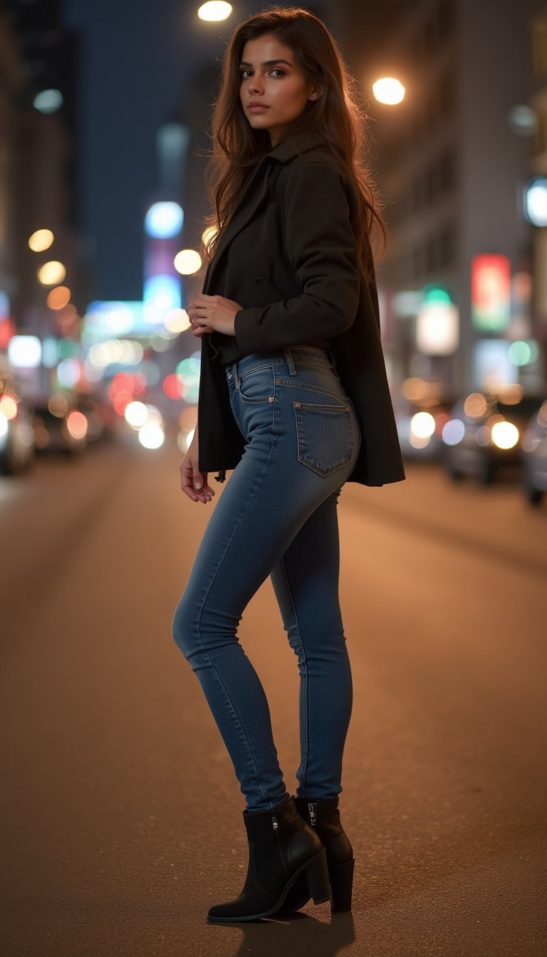 Jean Skinny Tucked Et Bottes À Talons