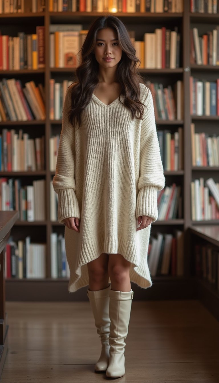 Robe Chandail Oversize Avec Bottes Simples
