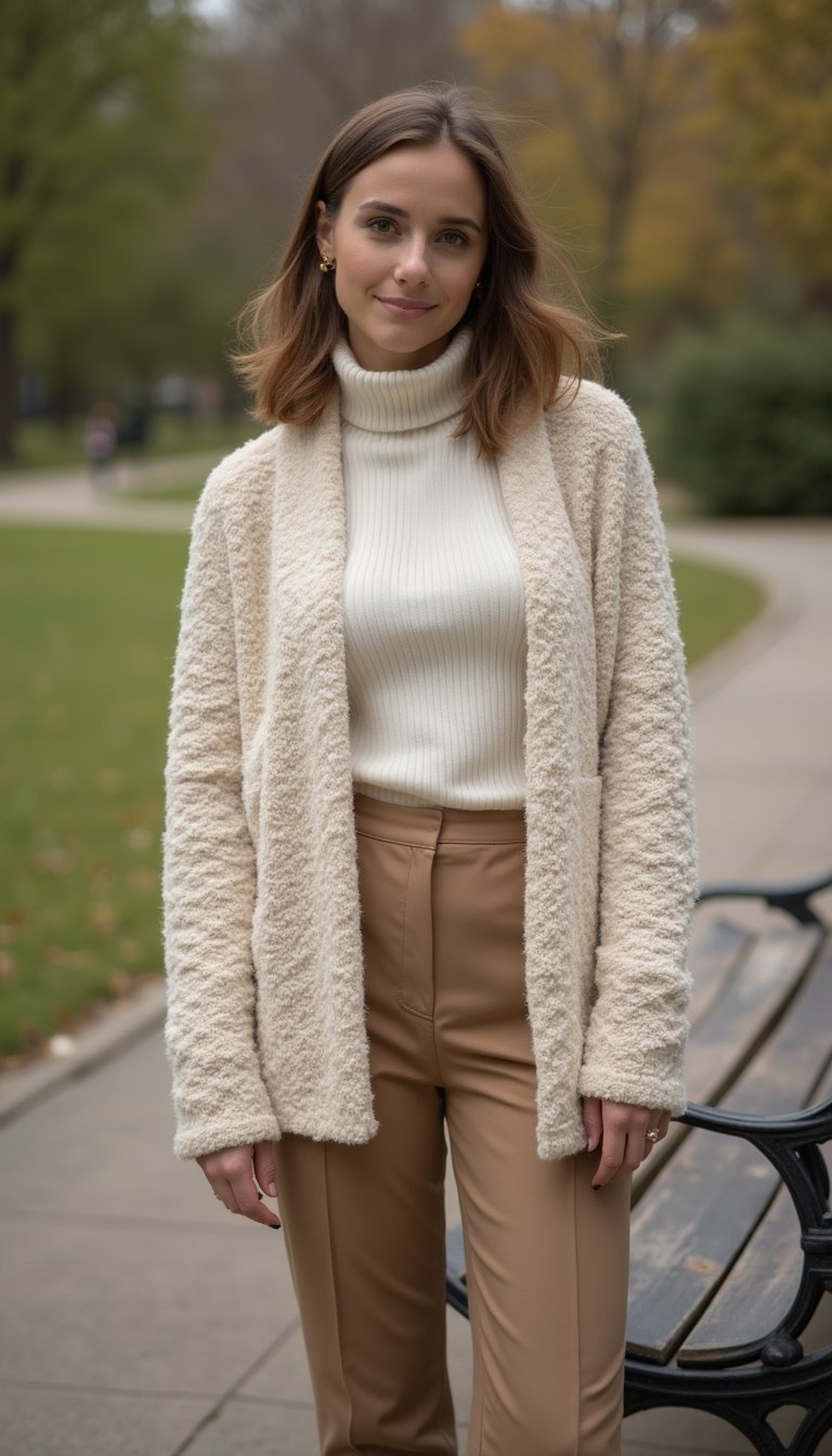 Cardigan Léger Superposé À Un Col Roulé