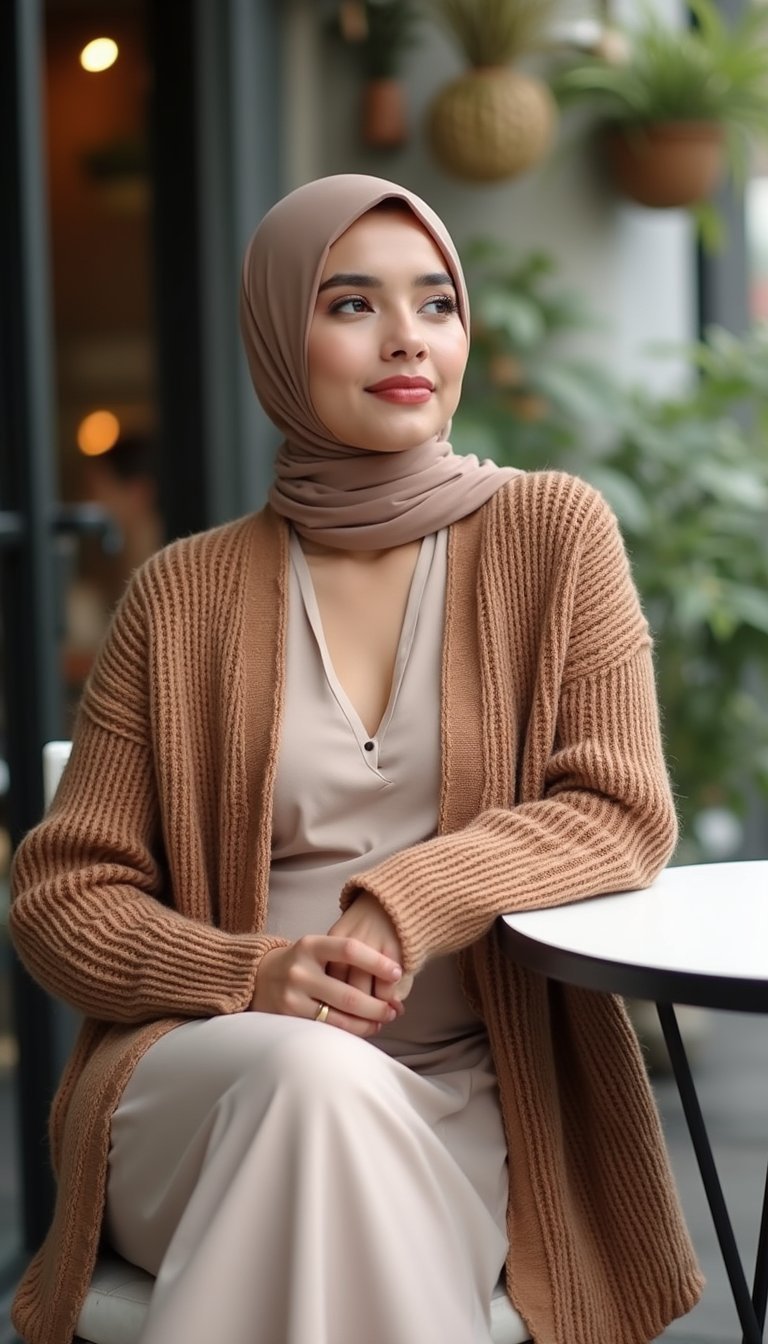 Cardigan Long En Maille Et Robe Col V Confortable