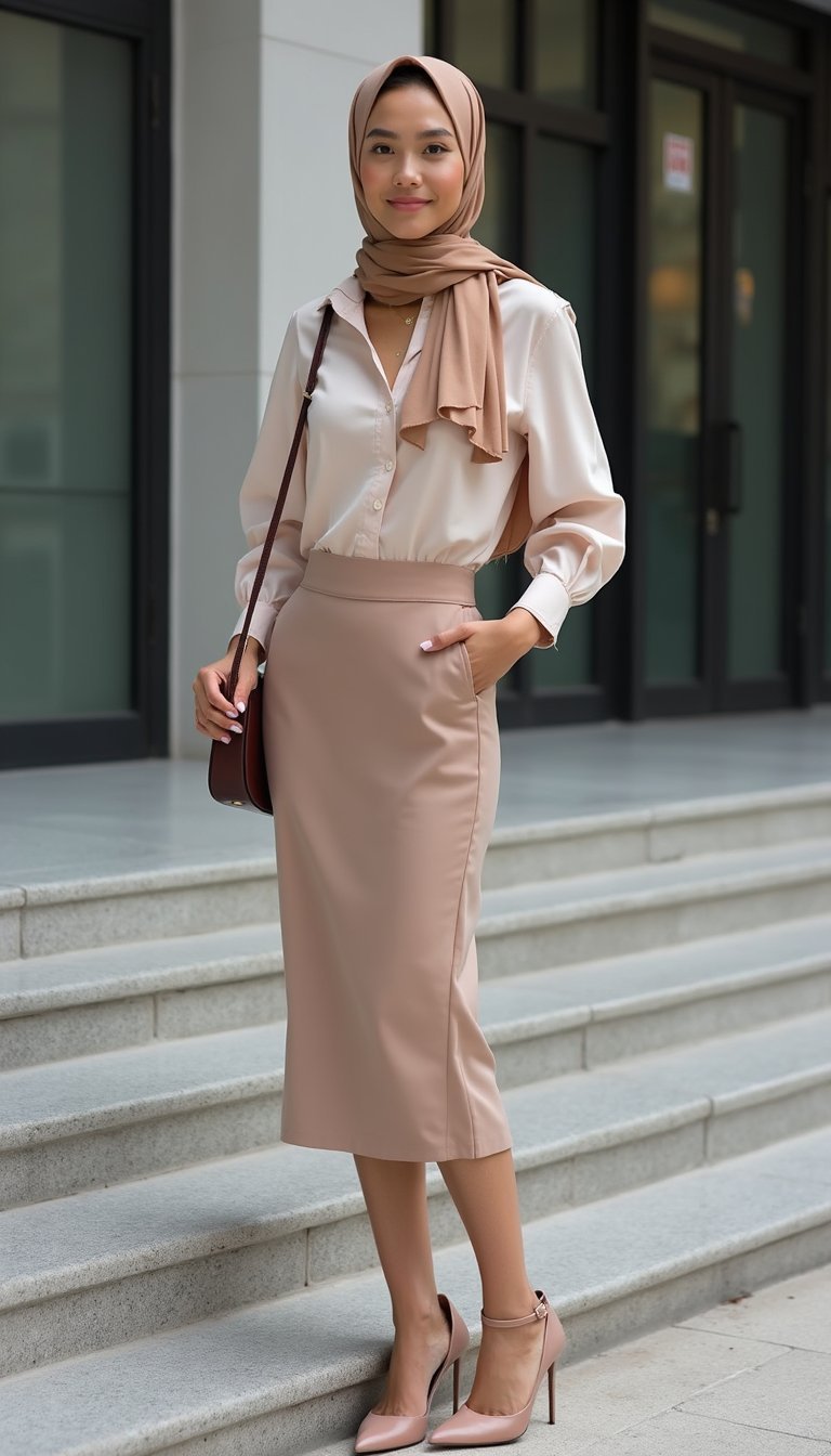 Ensemble Jupe Crayon Et Chemisier Fluide Classique