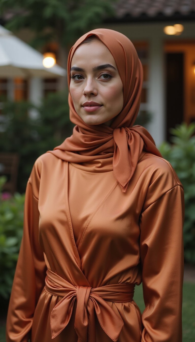 Robe Cache-Coeur Satinée Et Foulard Assorti Chic