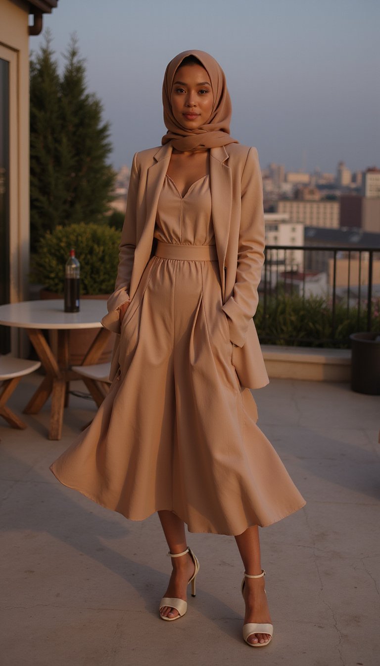 Robe Midi Fluide Et Blazer Structuré Pour Soirée