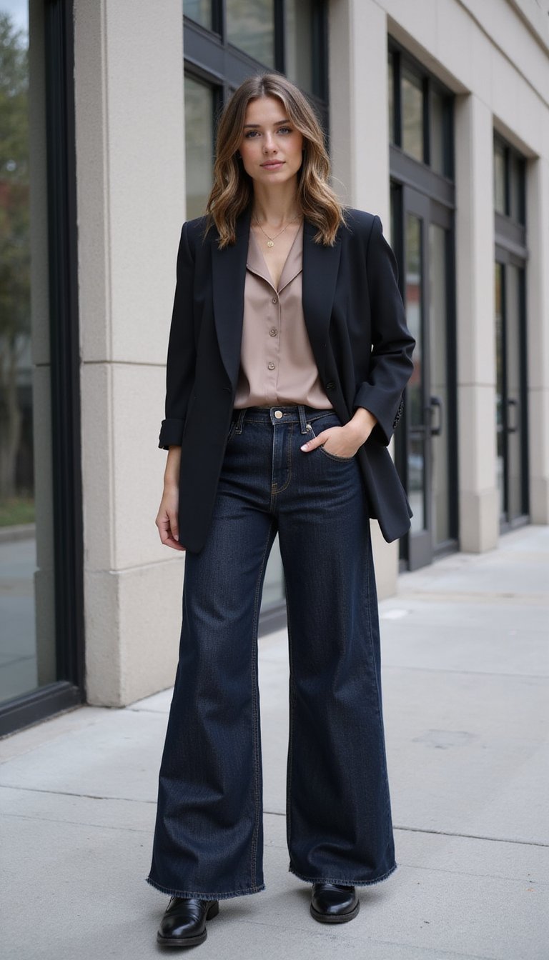 Chic De Bureau: Jean Large Et Blazer Structuré