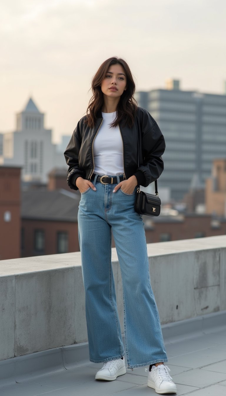 Look Sporty Avec Jean Large Et Veste Bombers