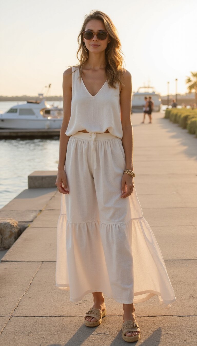 Jupe Longue En Lin Et Espadrilles Vacances