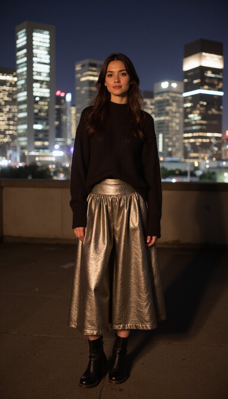 Jupe Longue Métallisée Et Pull Oversized Fêtard