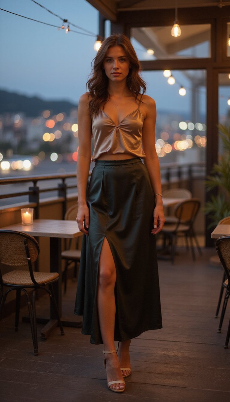 Jupe Longue Satinée Et Top Caraco Pour Soirée