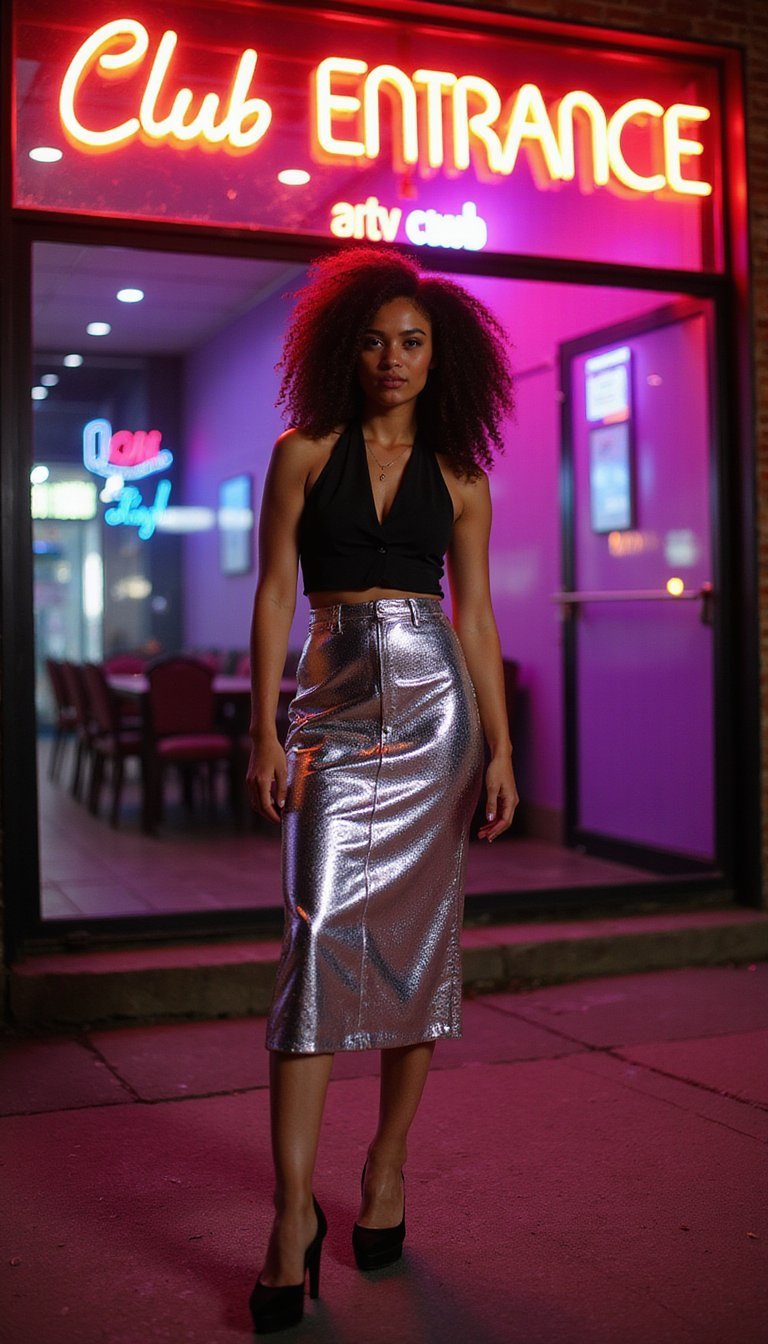 Jupe Midi Métallisée Pour Soirée Festive Urbaine