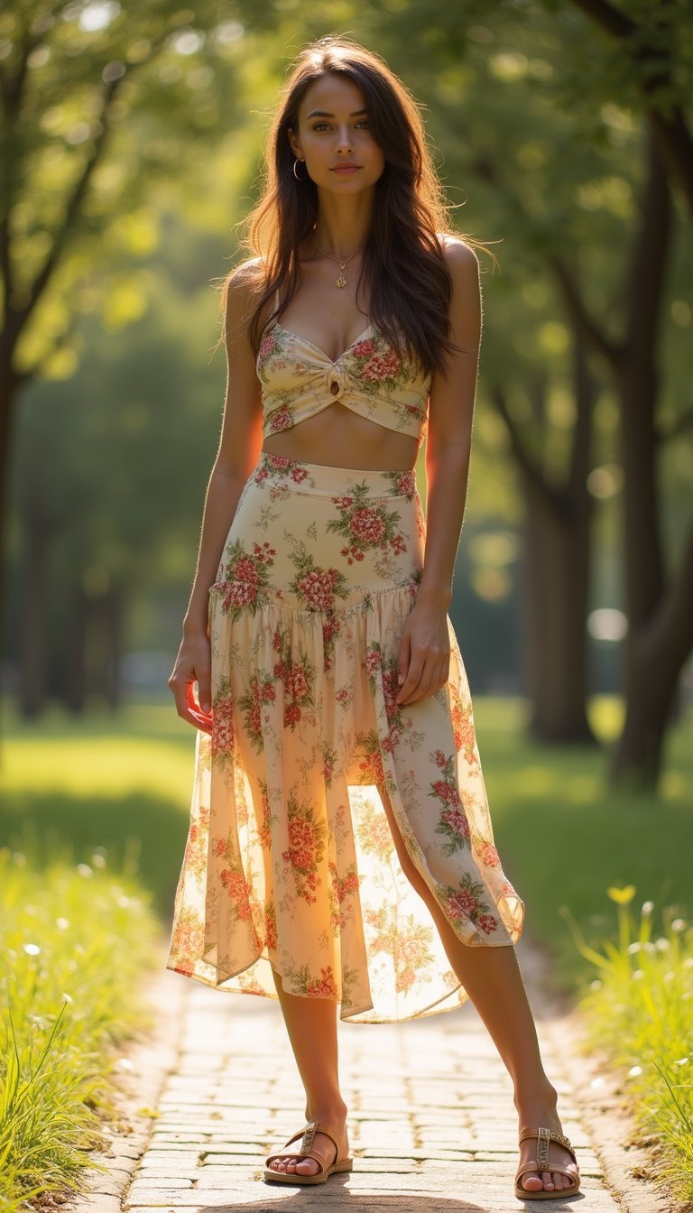 Robe Midi Fleurie Portée Comme Jupe