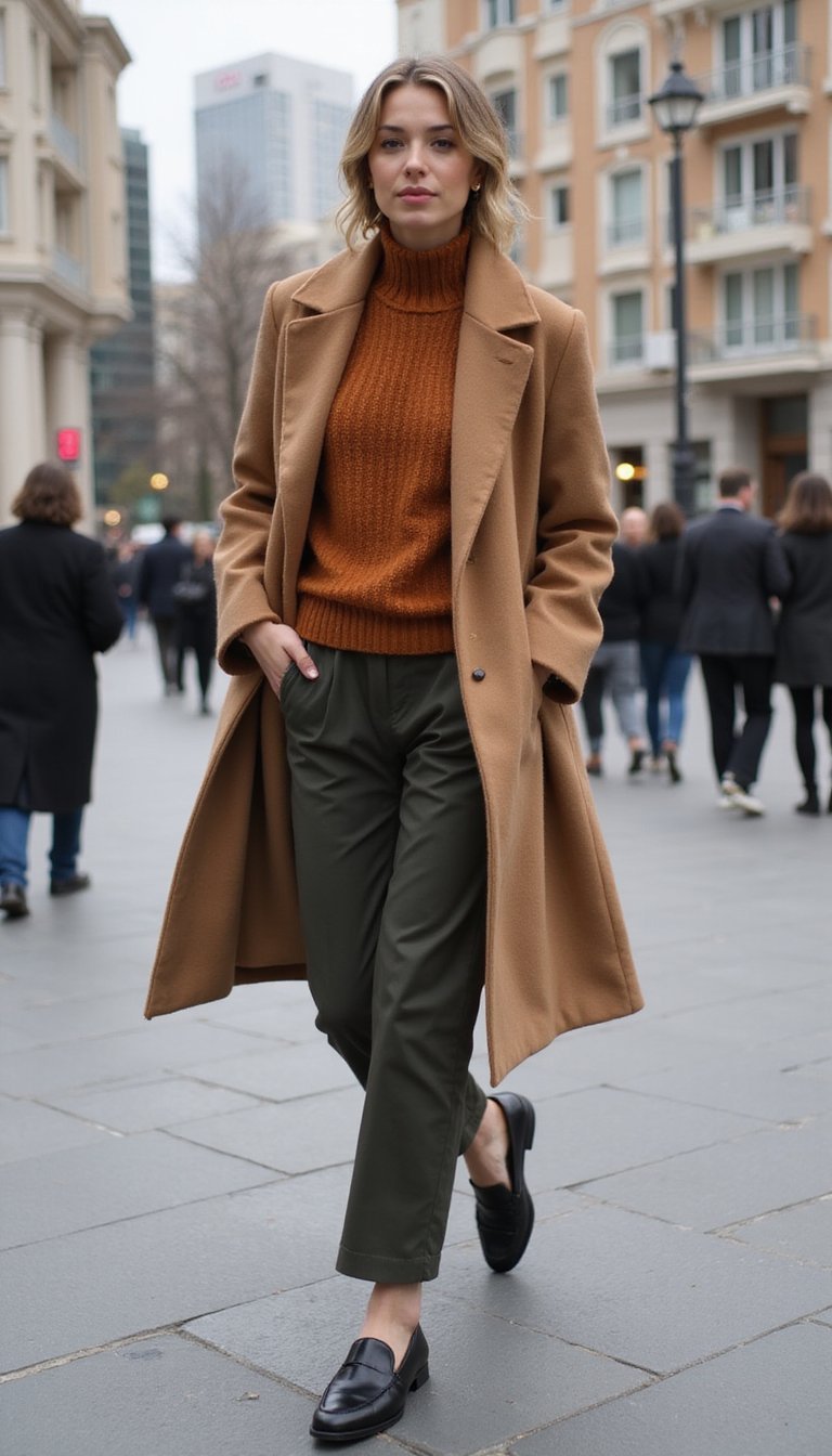 Manteau Oversize, Pull Doux Et Mocassins Confort