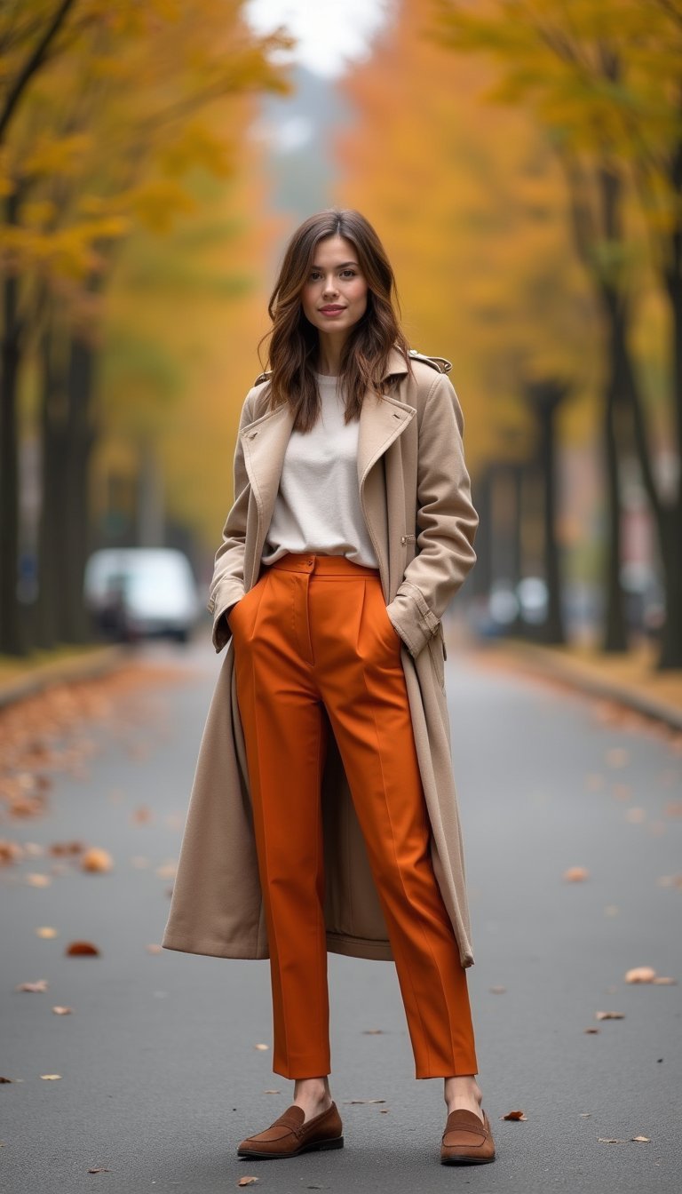 Mocassins En Daim Avec Trench Et Pantalon Carotte