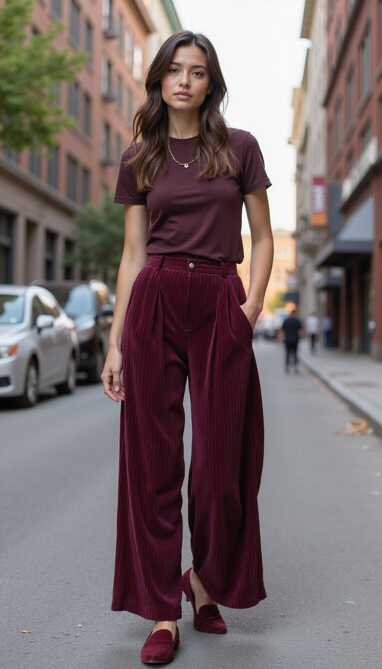 Mocassins Sculpturaux Et Pantalon Large Plissé