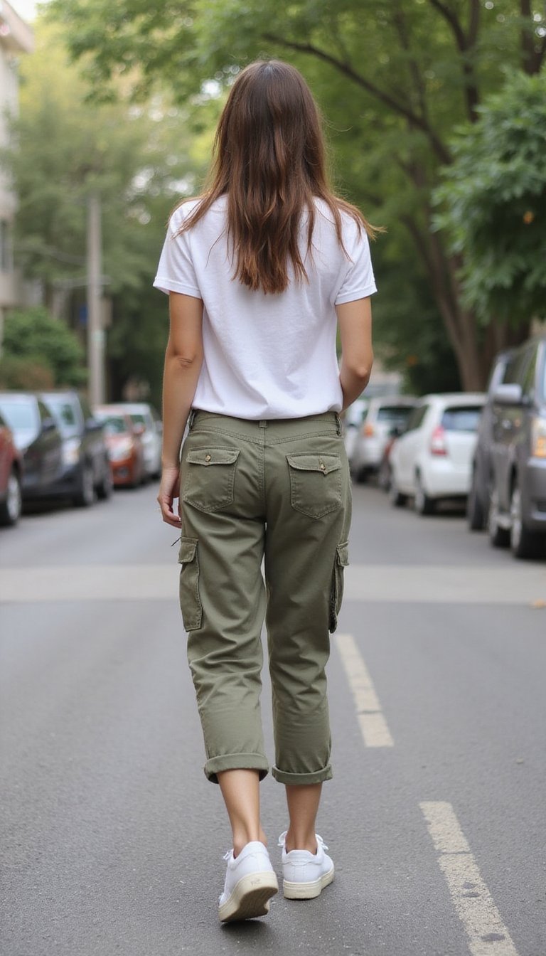 Cargo Carotte Et Baskets Blanches Décontractées