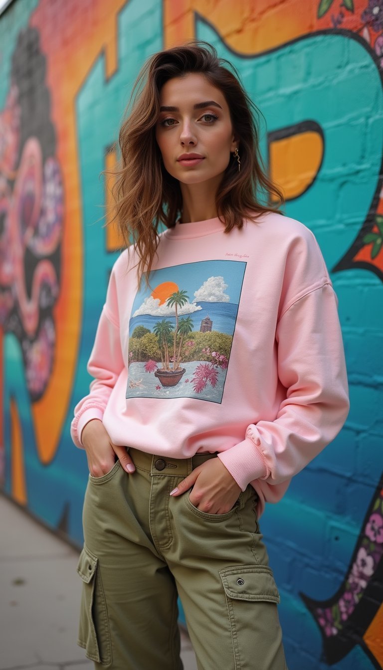 Cargo Contrasté Et Sweatshirt Graphique Mode