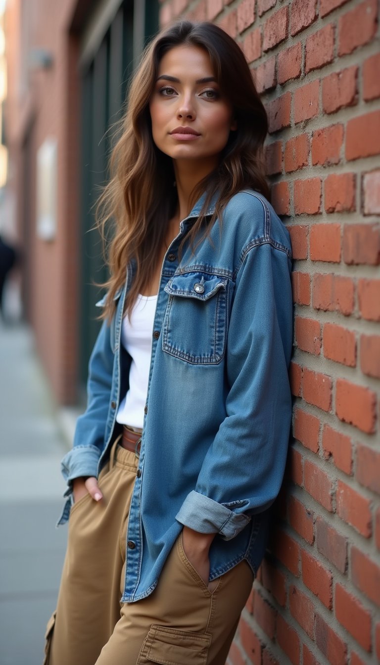 Cargo Décontracté Avec Chemise Oversize En Jean