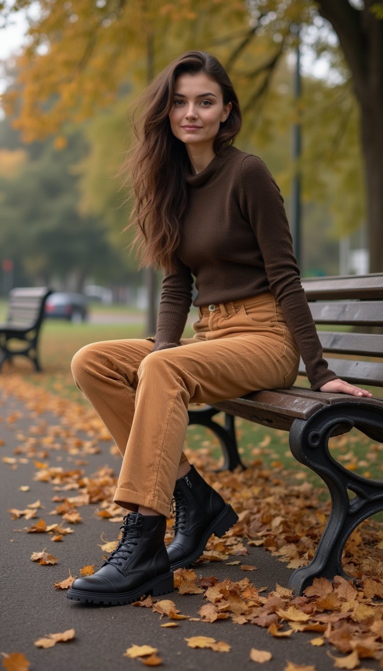 Cargo En Velours Côtelé Et Bottines Rétro