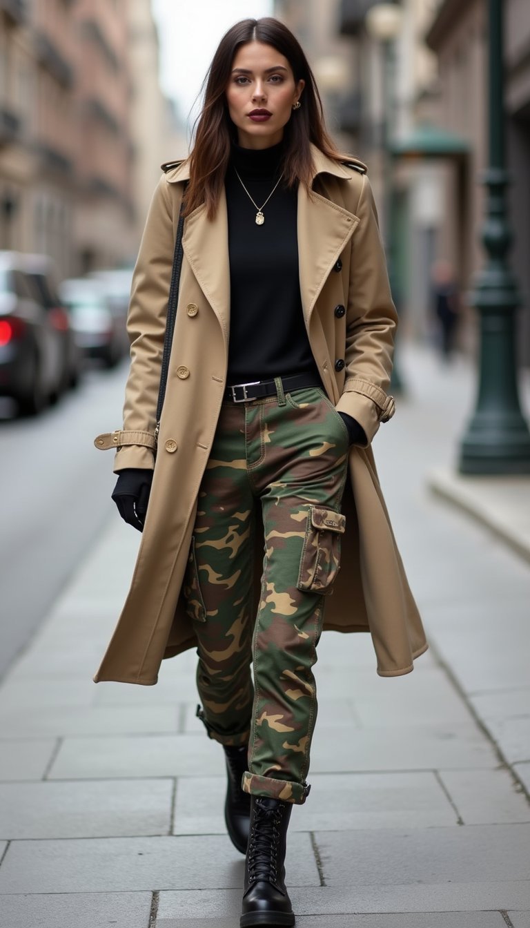 Cargo Imprimé Camouflage Et Trench Classique