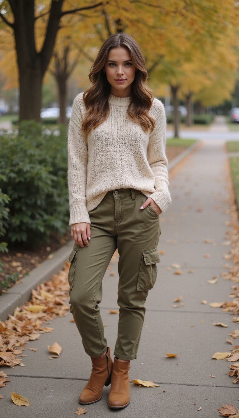 Cargo Kaki Avec Pull En Maille Confortable