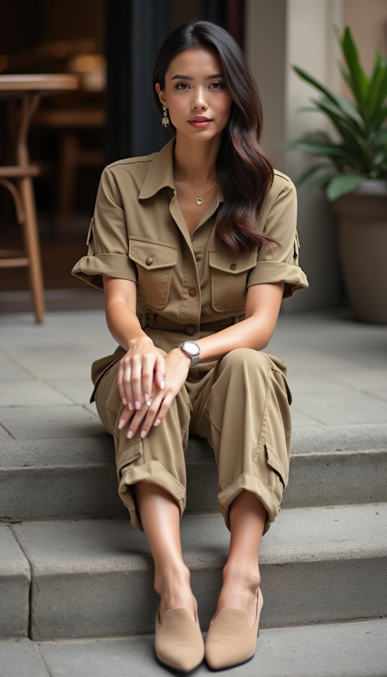 Ensemble Cargo Coordonné Et Mules Élégantes