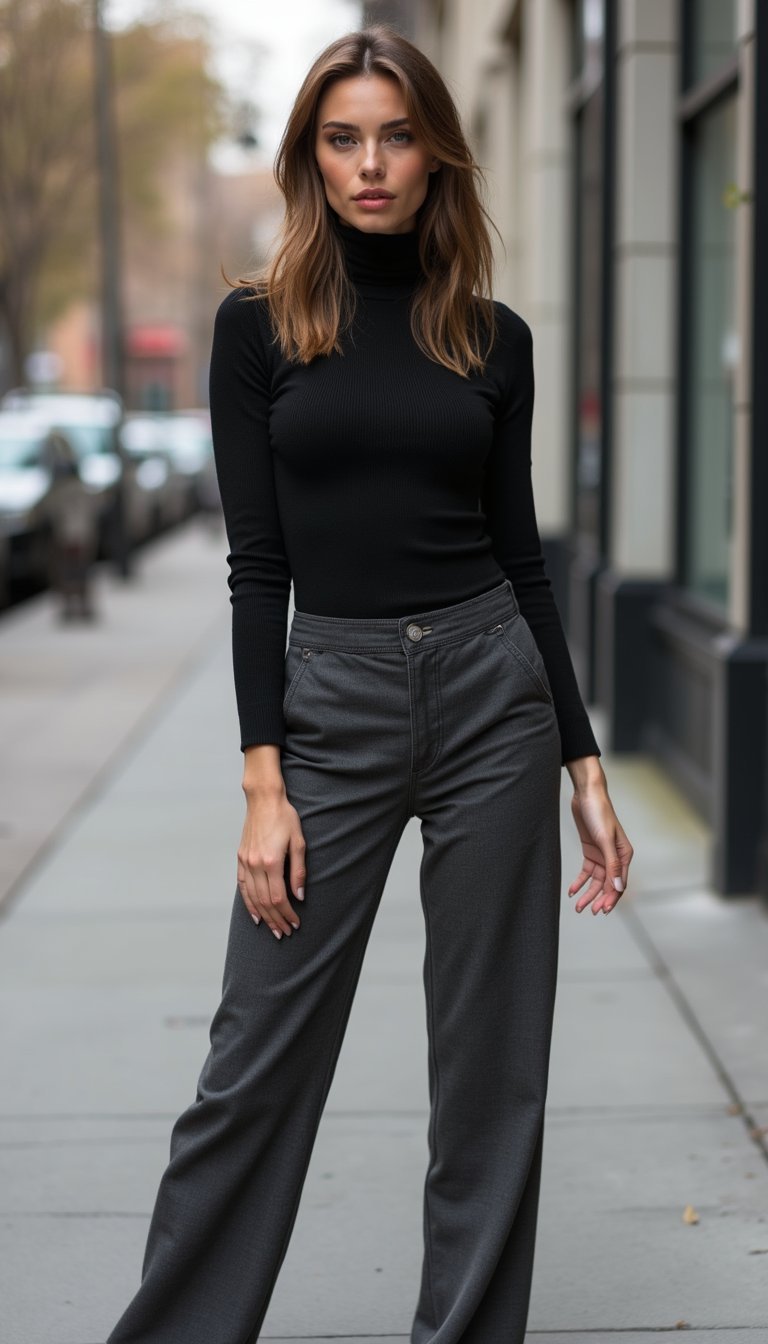 Col Roulé Ajusté Avec Pantalon Tailleur Cintré