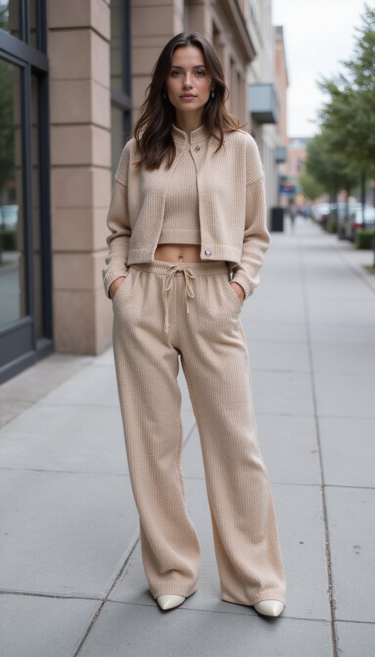 Ensemble Co‑ord En Maille Veste Et Pantalon Large