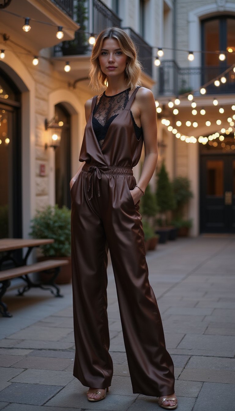 Salopette Satinée Pour Soirée Élégante Et Chic